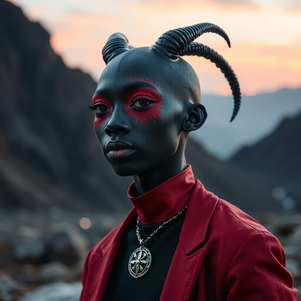 Surreal Fashion Portrait in Shadow Crimson