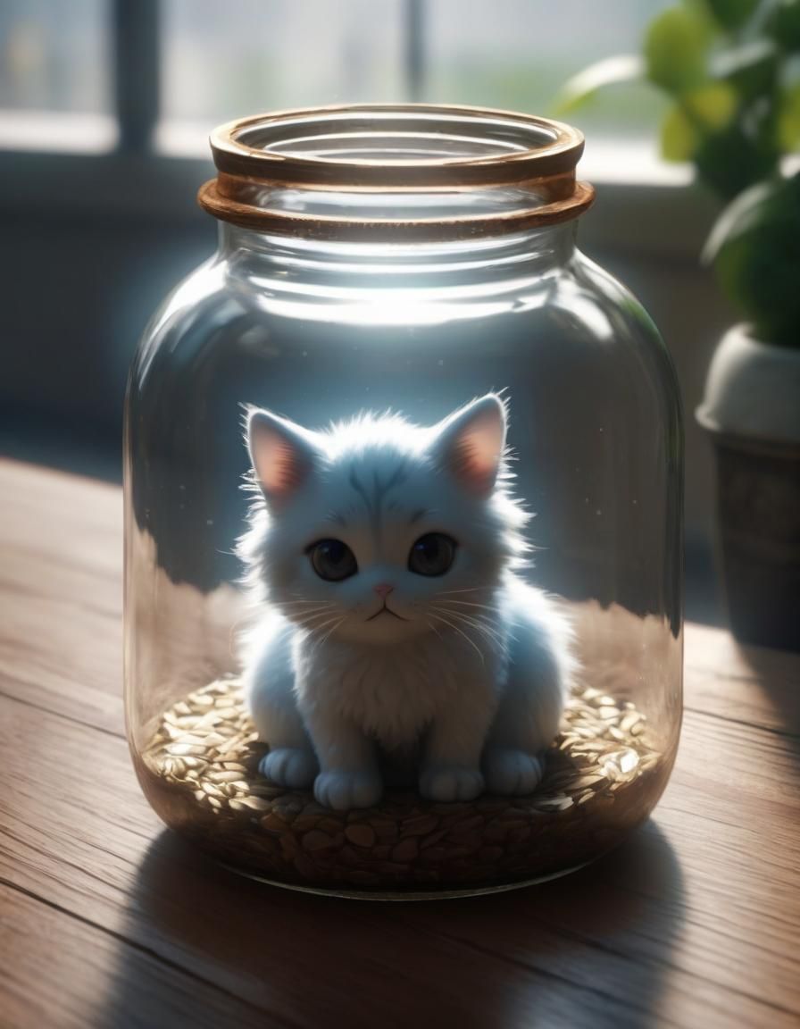 Chibi Cat in a Jar: HDR, Natural Light