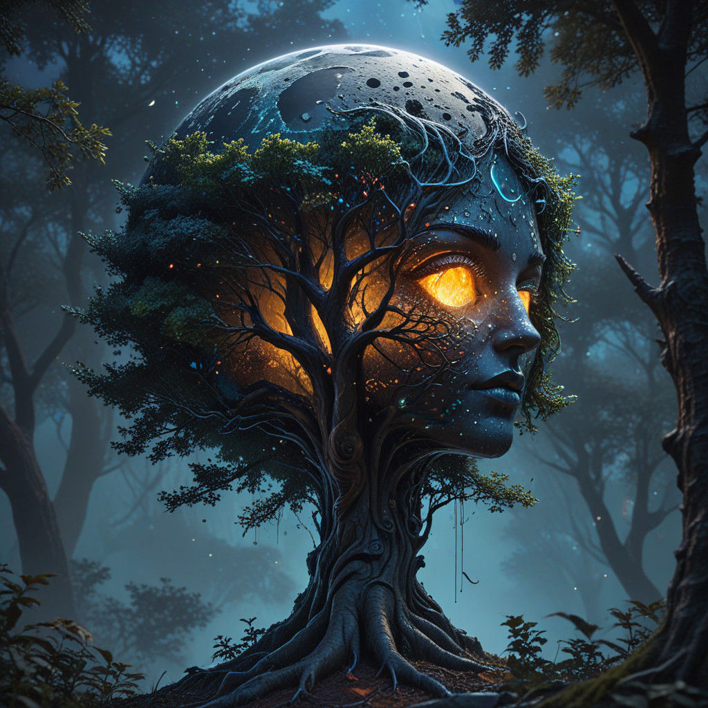 Lunar Loft on a Tree's Moon in Hyperrealistic Color