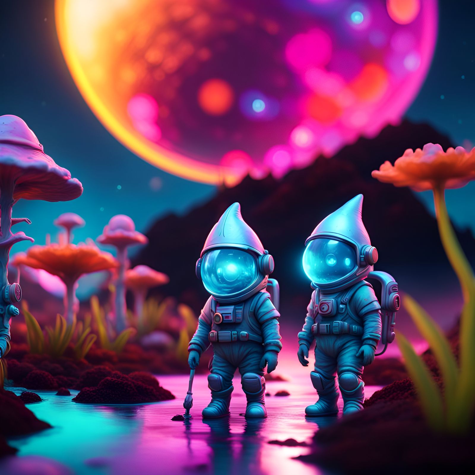 Gnomes in Spacesuits on Bioluminescent Planet