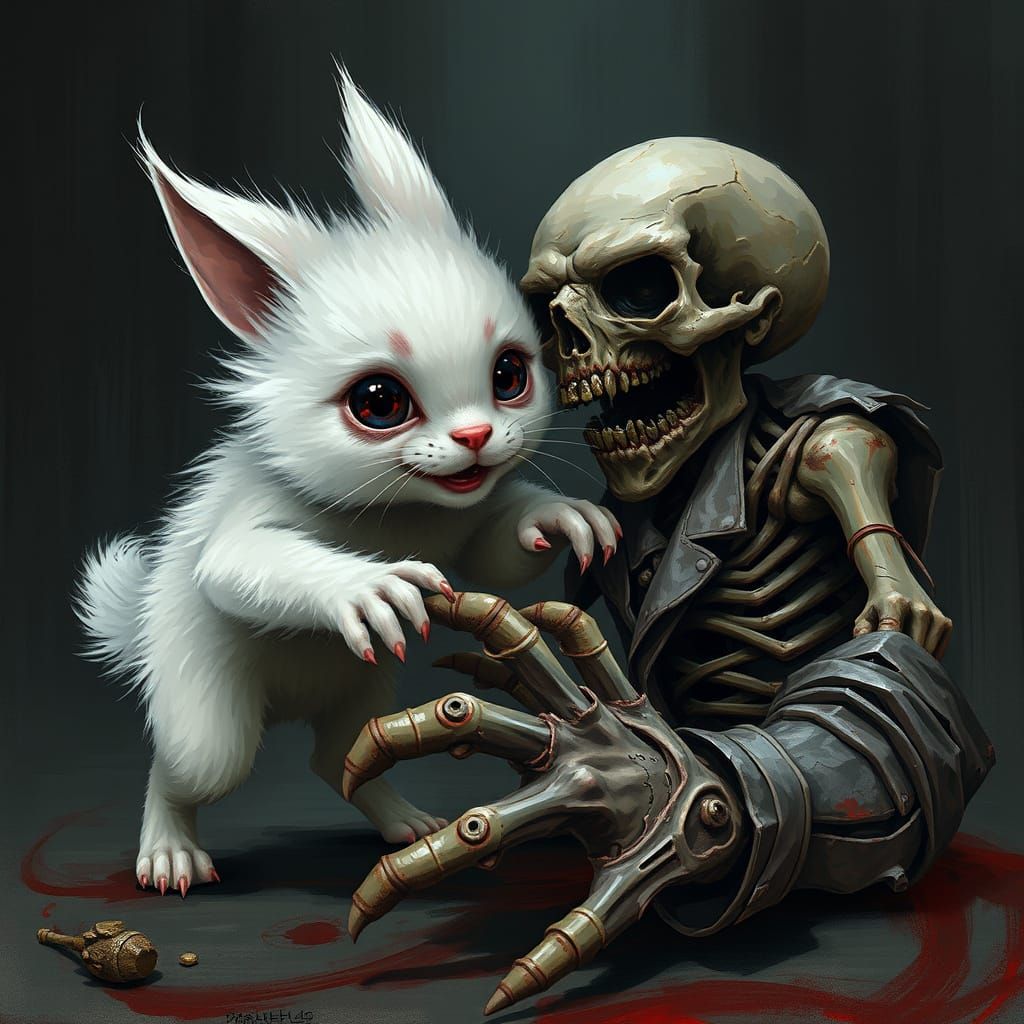 Mischief in the Shadows: Fluffy Foe Takes Down the Undead