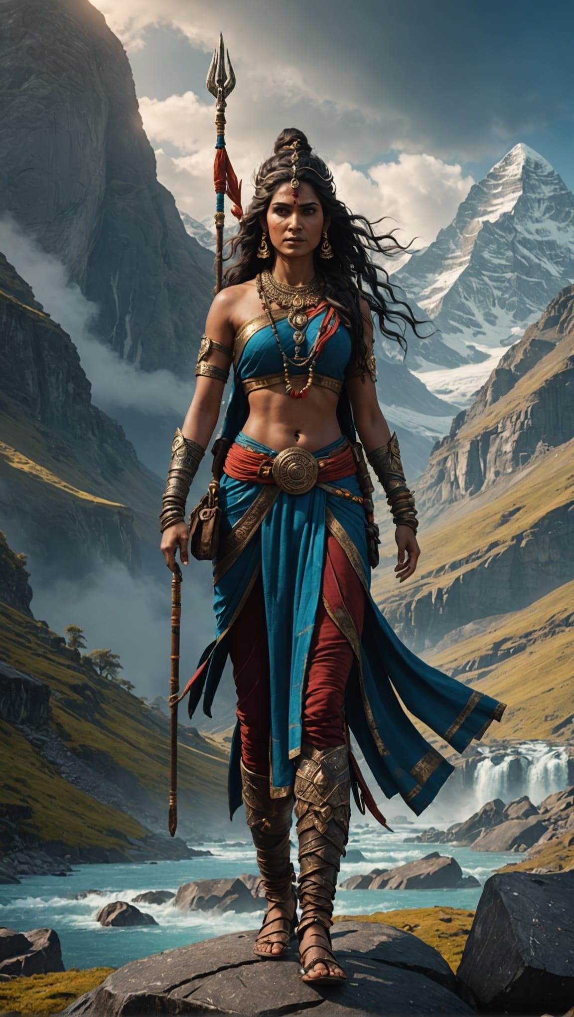 Goddess Parvati on Mount Kailash: Detailed Matte Painting