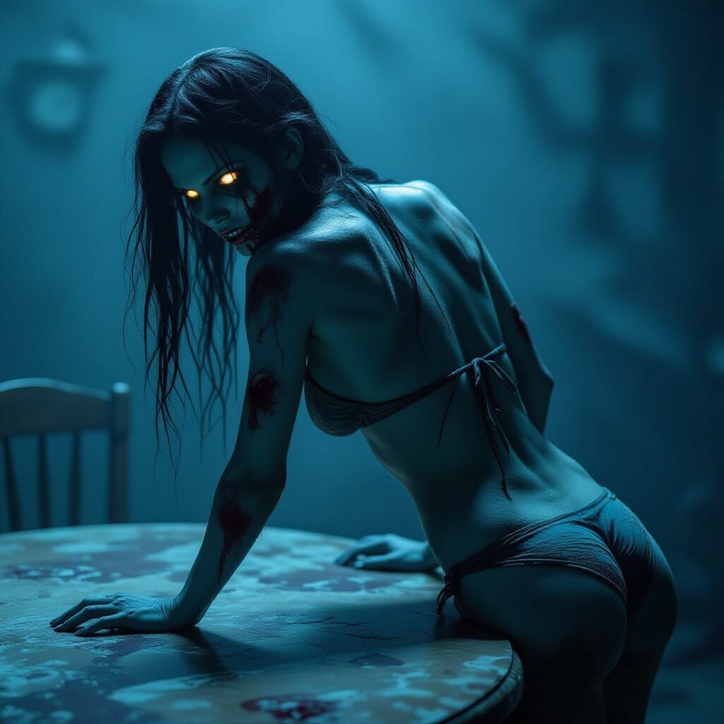 Blue Zombie in Eerie, High-Detail Photorealism