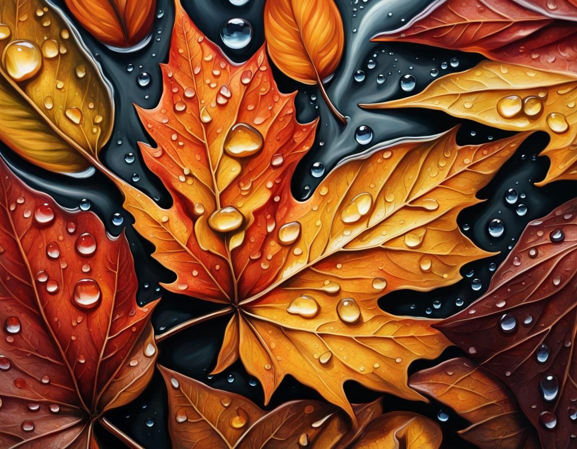 Hyperdetailed Autumn Leaves in Oil Painting Style