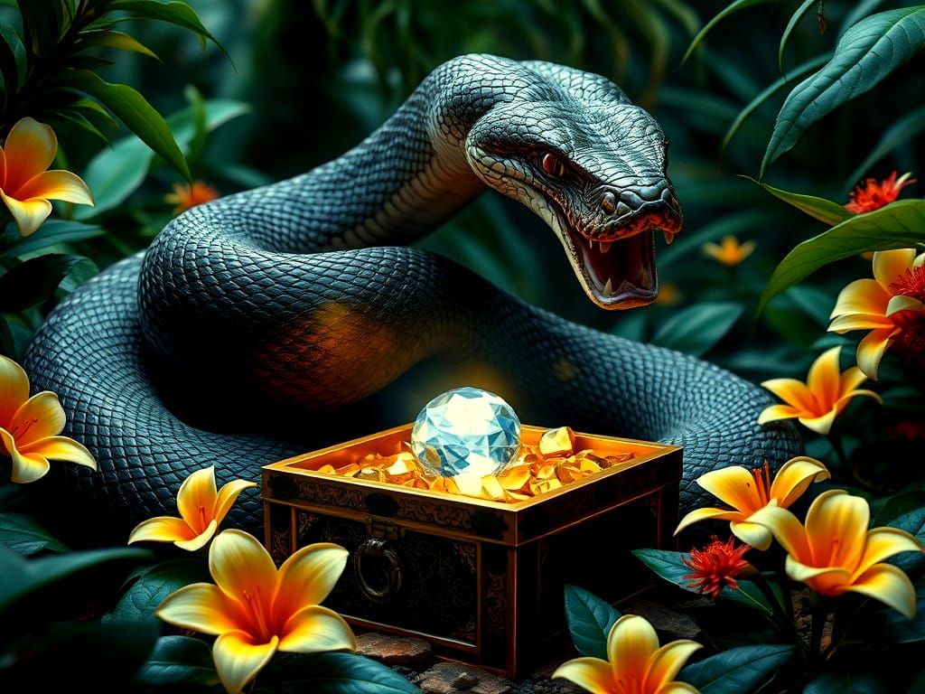 Serpent Guarding Treasure in Amazon Rainforest