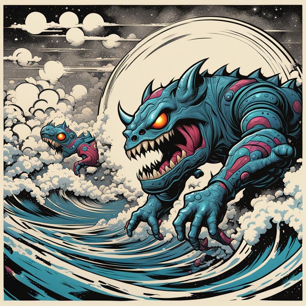 Rockabilly Punk Monster in Retro-Futuristic Comic Art