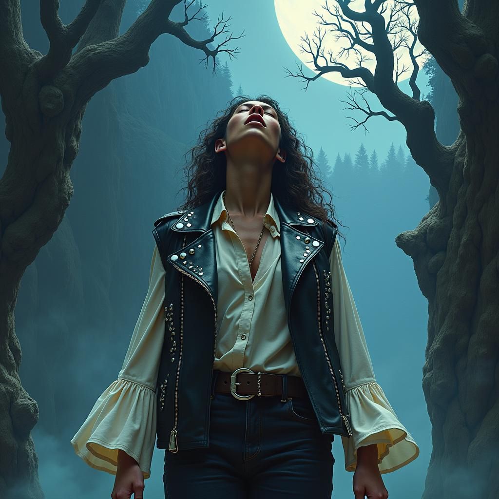 Soulful Singer on Misty Cliff in Comic Book Style