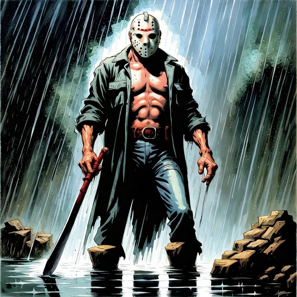 Jason Voorhees in Rain, 80s Comic Art