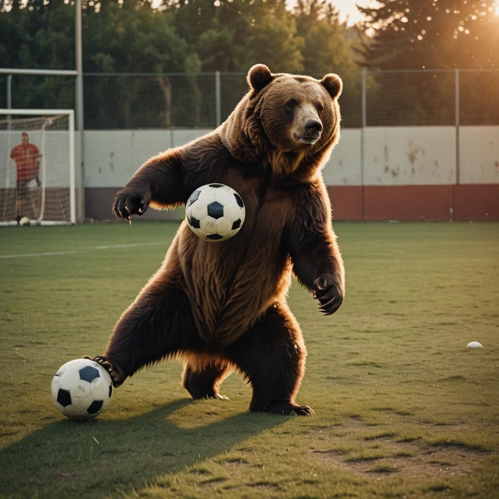 Bear Masterfully Executes Bicycle Kick in Stadium