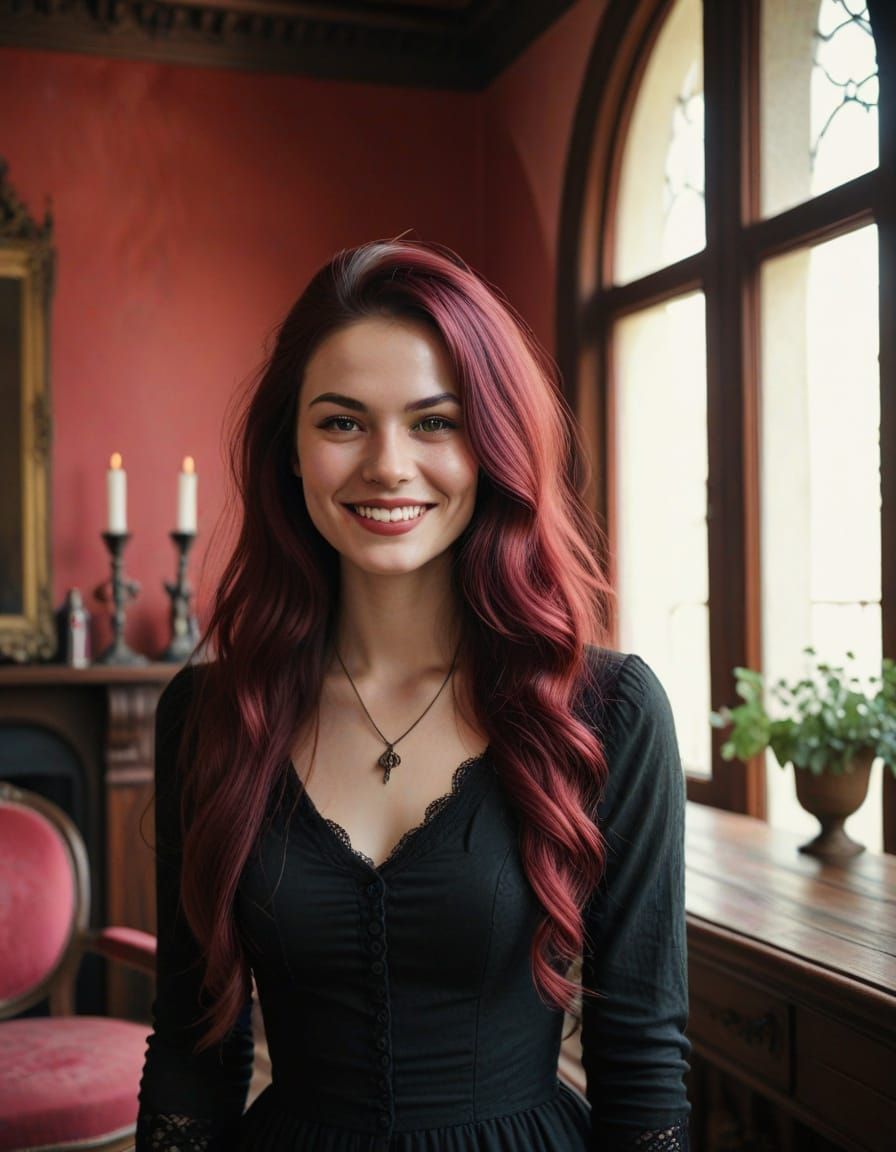Vintage Gothic Beauty in a Cozy Room