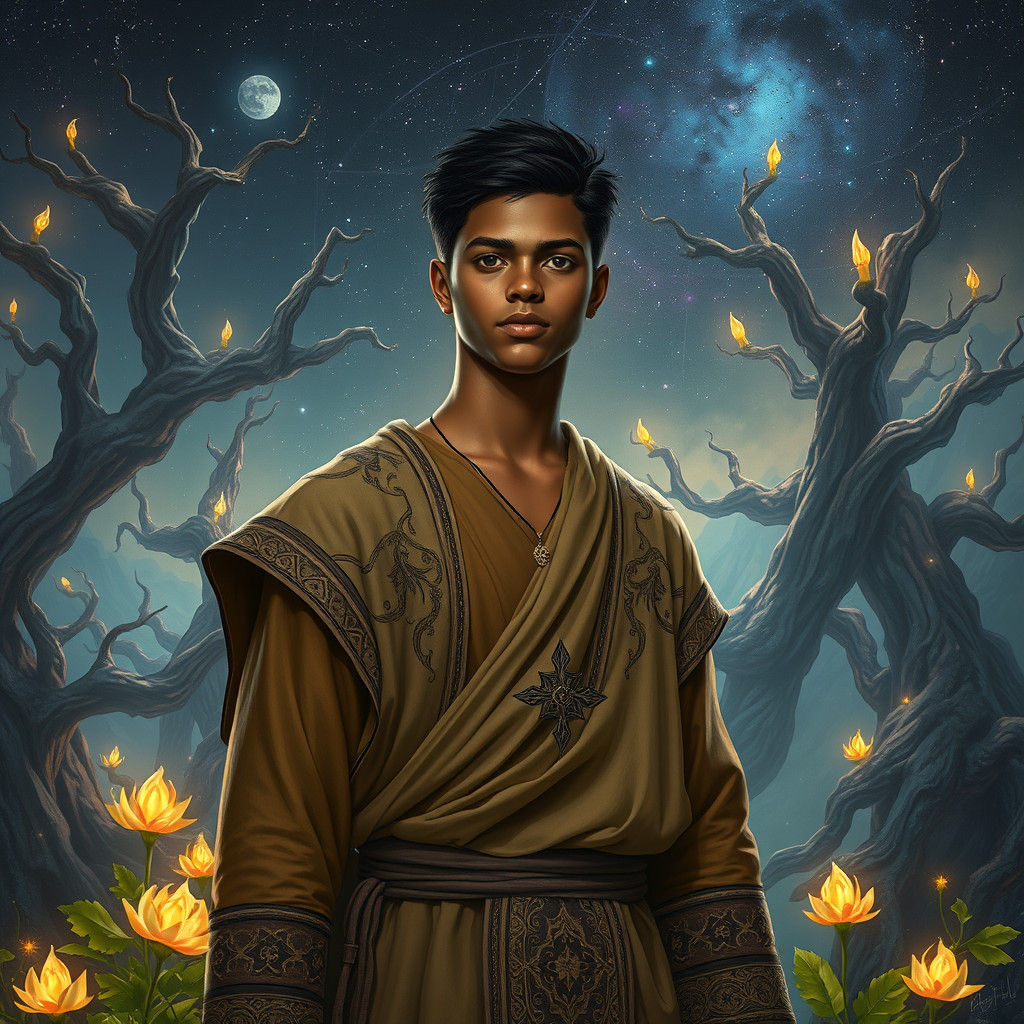 Teenager in Mystical Forest: Matte Painting Style