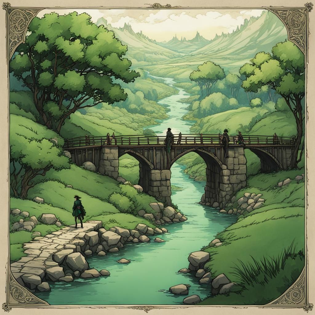 Fantasy Map Illustration in Arthur Rackham Style