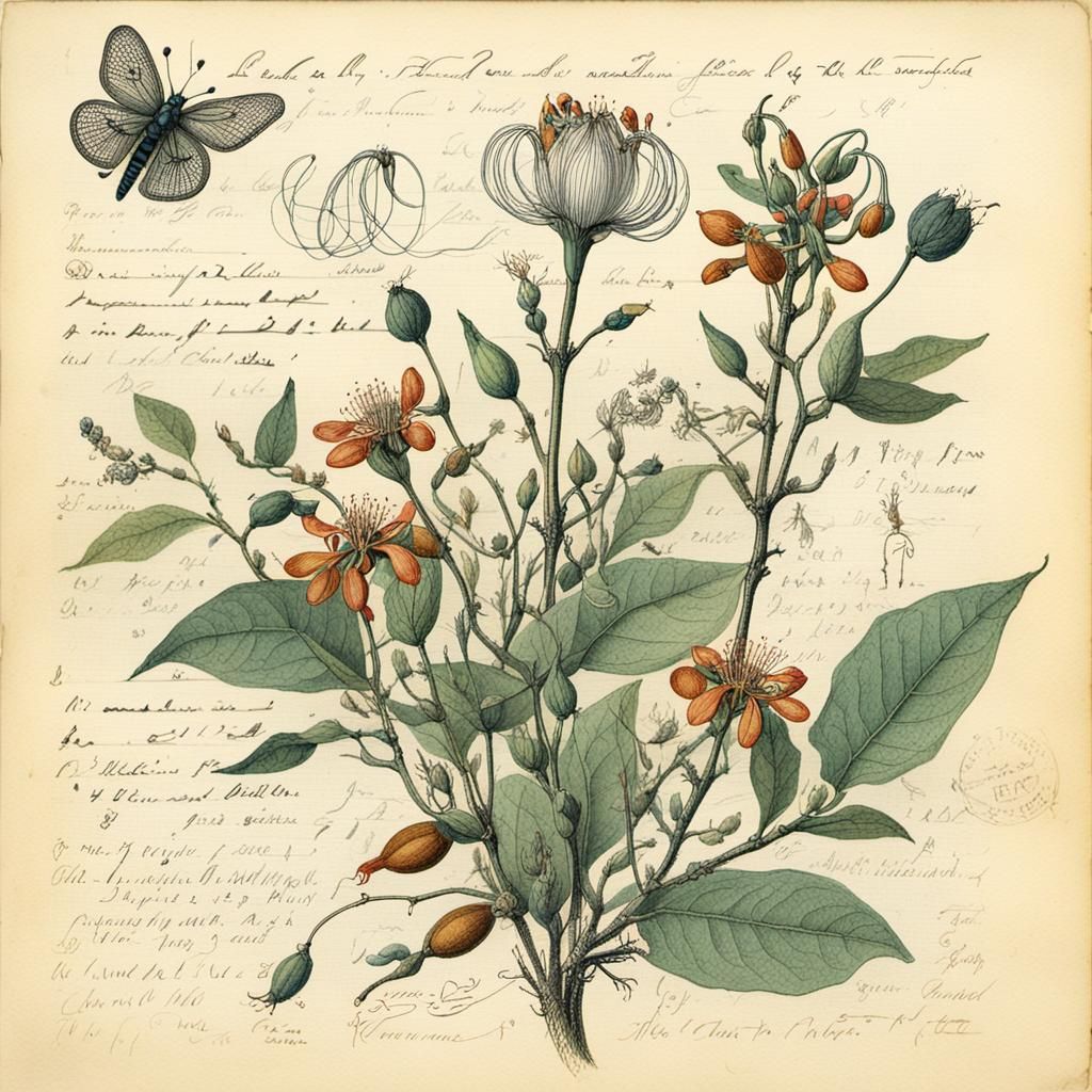 Edwardian Nature Journal Page with Honeysuckle Illustration