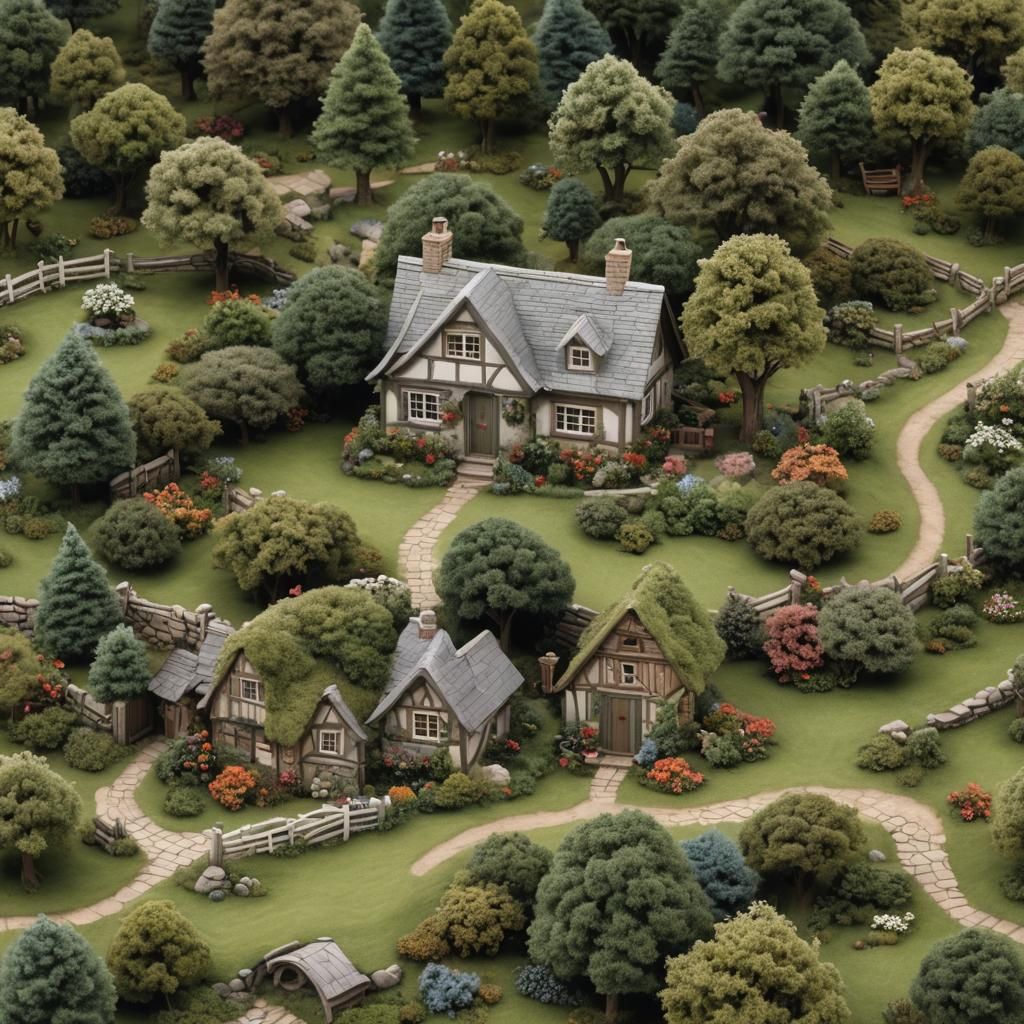 Cosy Cottage Scene in Warm Golden Light