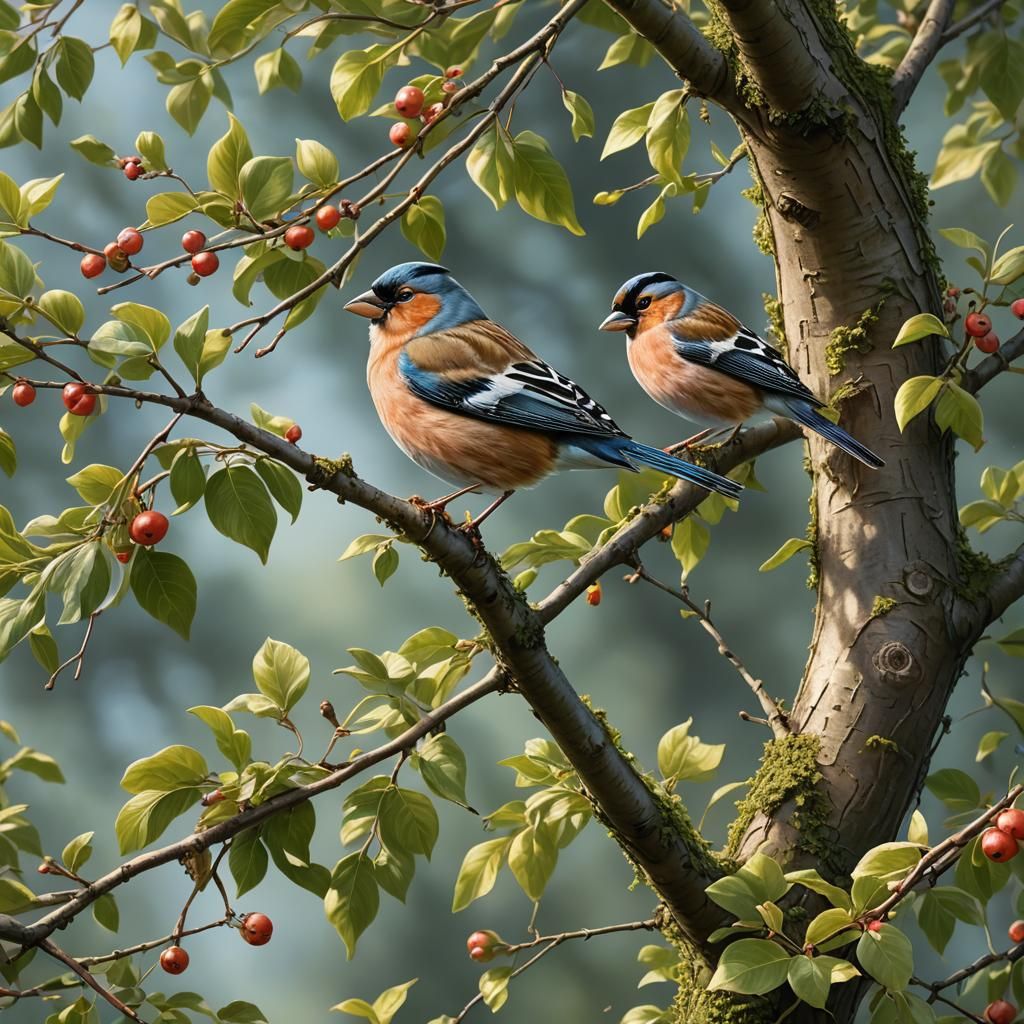 Spring Orchard Scene in Hyperrealistic Splash Art