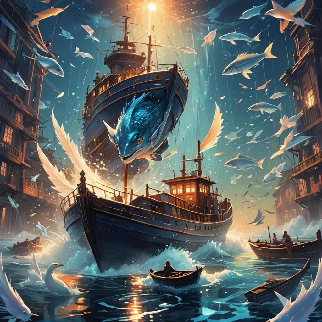 Majestic Sea Fish Emerges in Fantasy Landscape