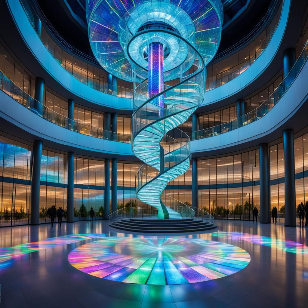 Dazzling Glass Lighttower Illuminates Enchanted Atrium