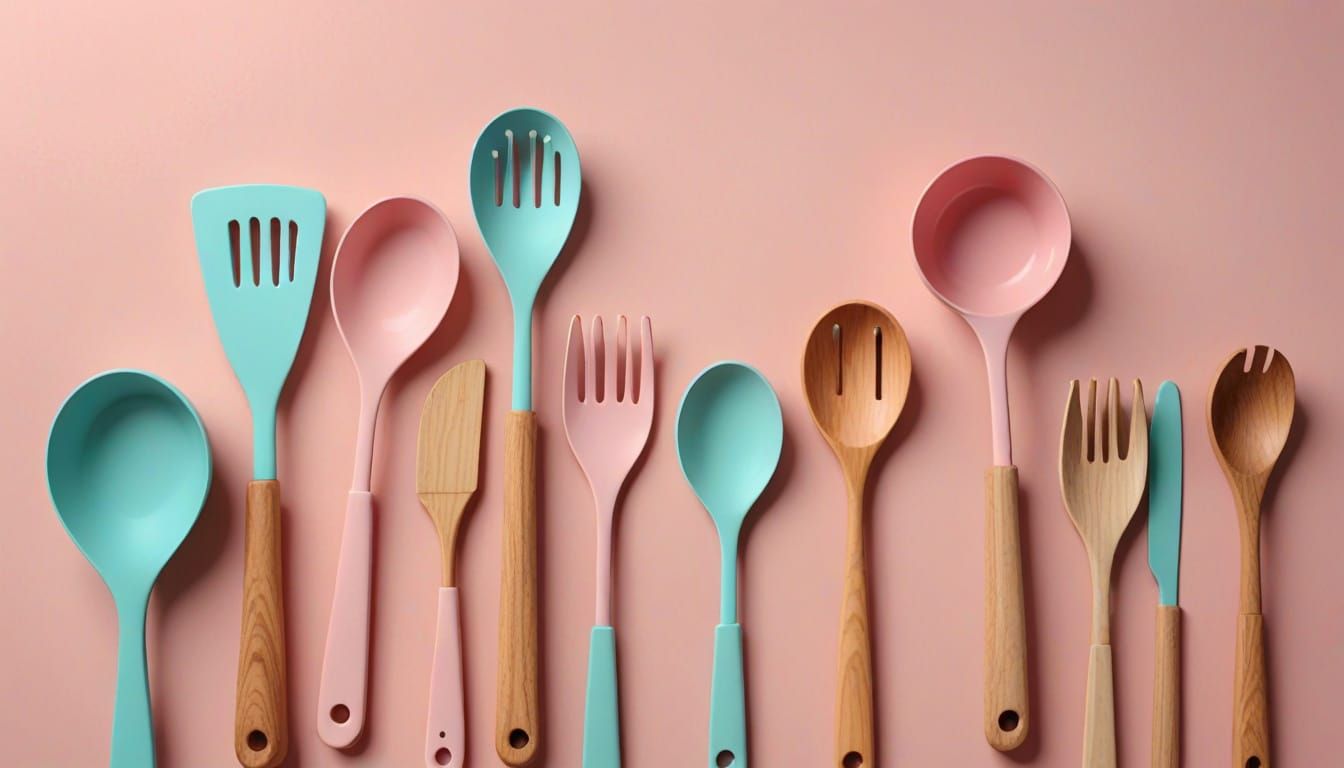 Playful Pastel Kitchen Utensils in Flat Design Style
