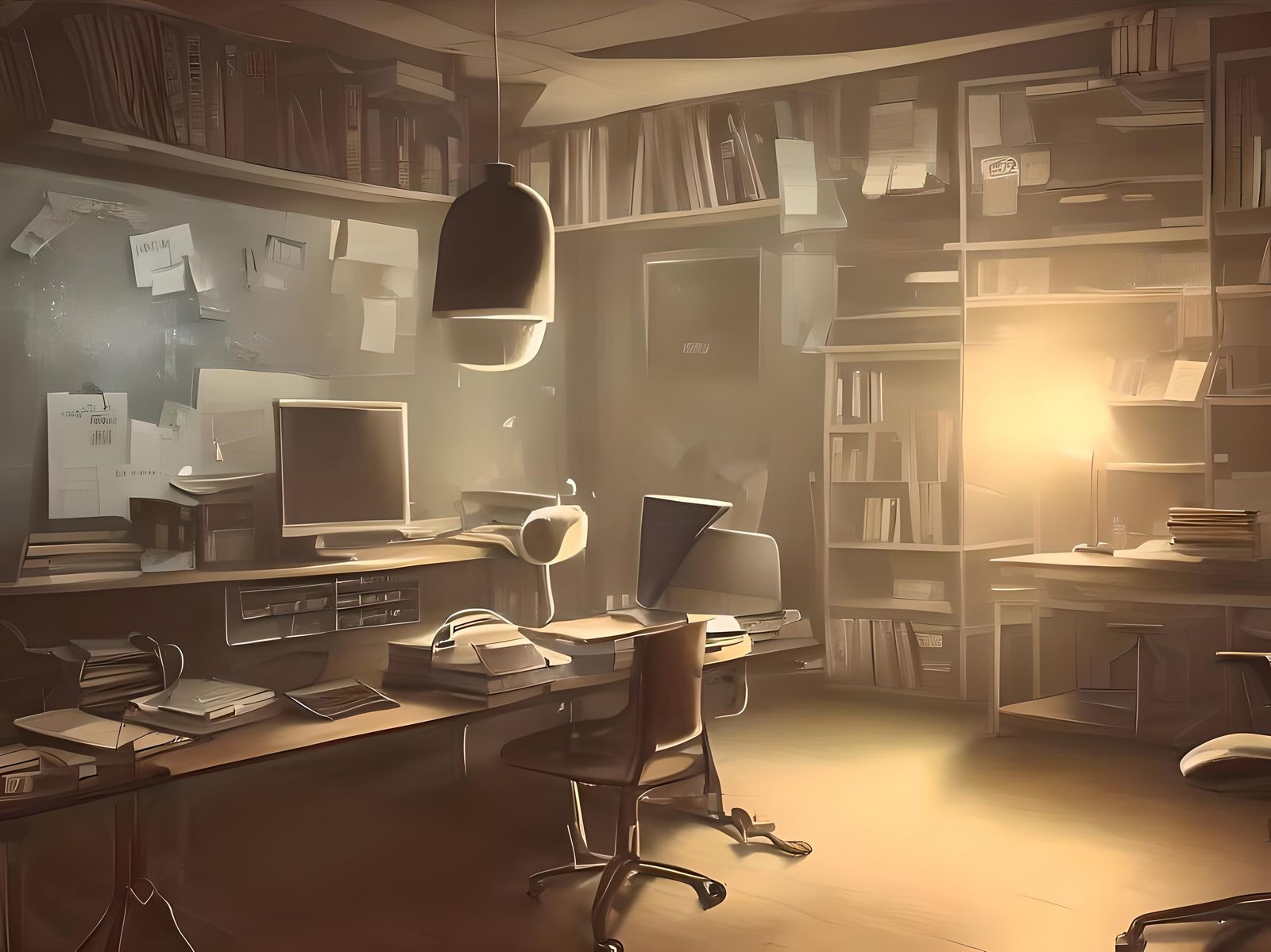 Tidy Office Study Room in Detailed Matte Painting