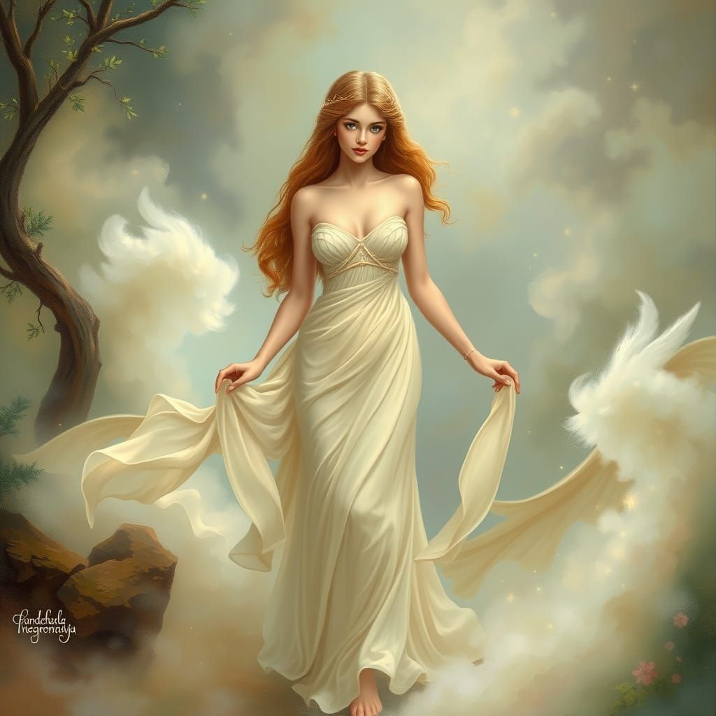 Elegant Venus in Ethereal Mist, Hyperdetailed Textures