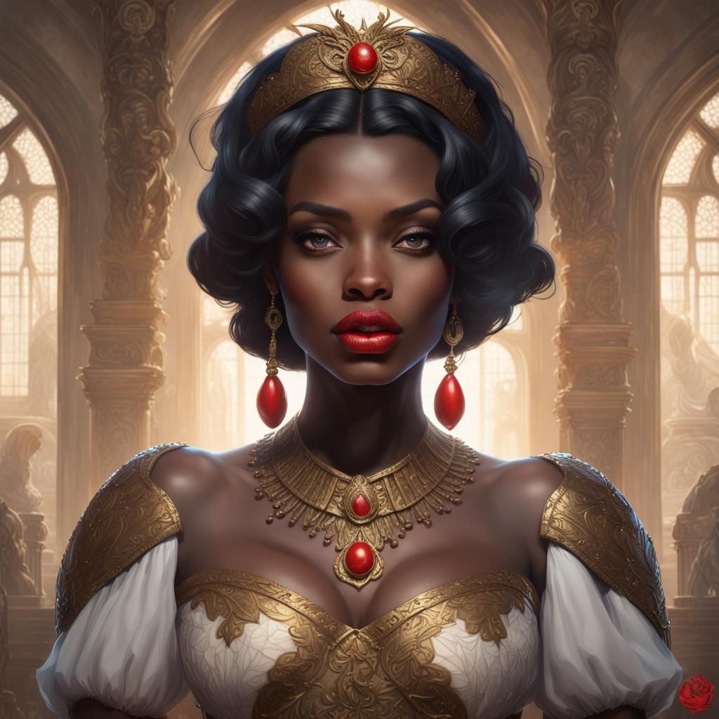 Regal African Snow White Portrait in Art Nouveau Style