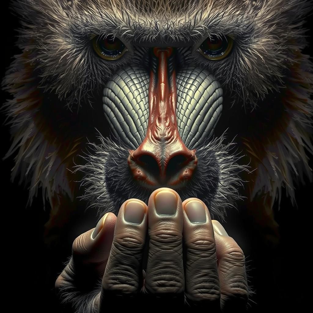 Hyperrealistic Mandrill with Four Fingers in HDR