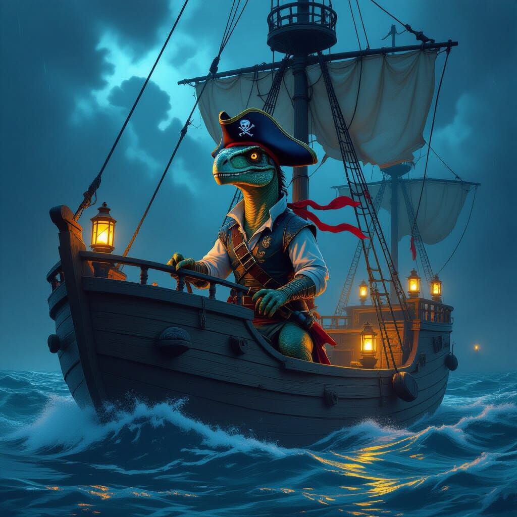 Pirate Raptor Navigating Stormy Seas