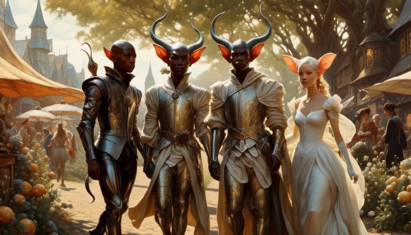 Friends at Renaissance Faire in Photorealistic Style