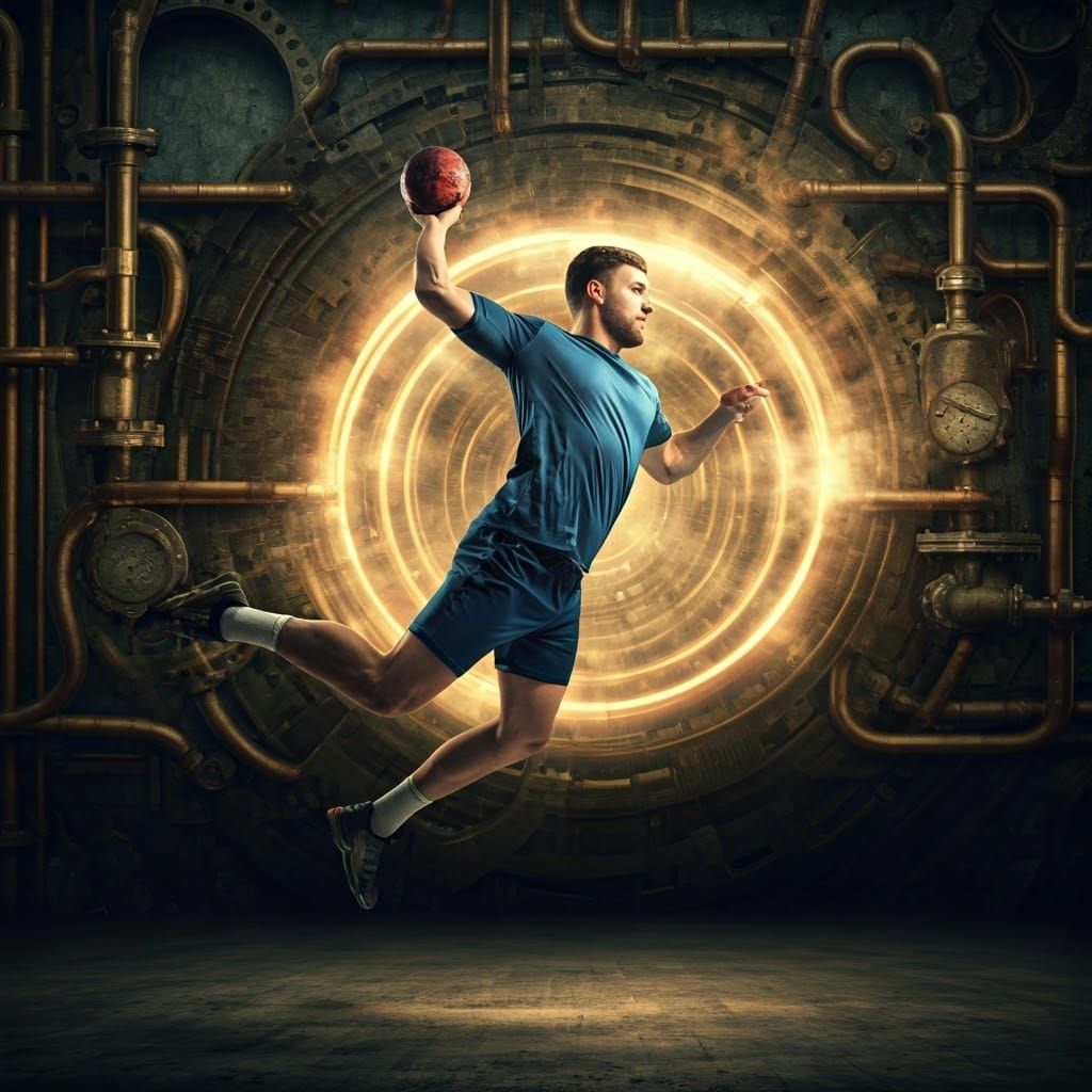 Handball Player in Industrial Sci-Fi Aesthetic