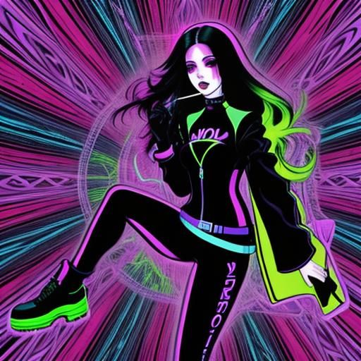 Neoprene Woman Smoking Marijuana in Psychedelic Style