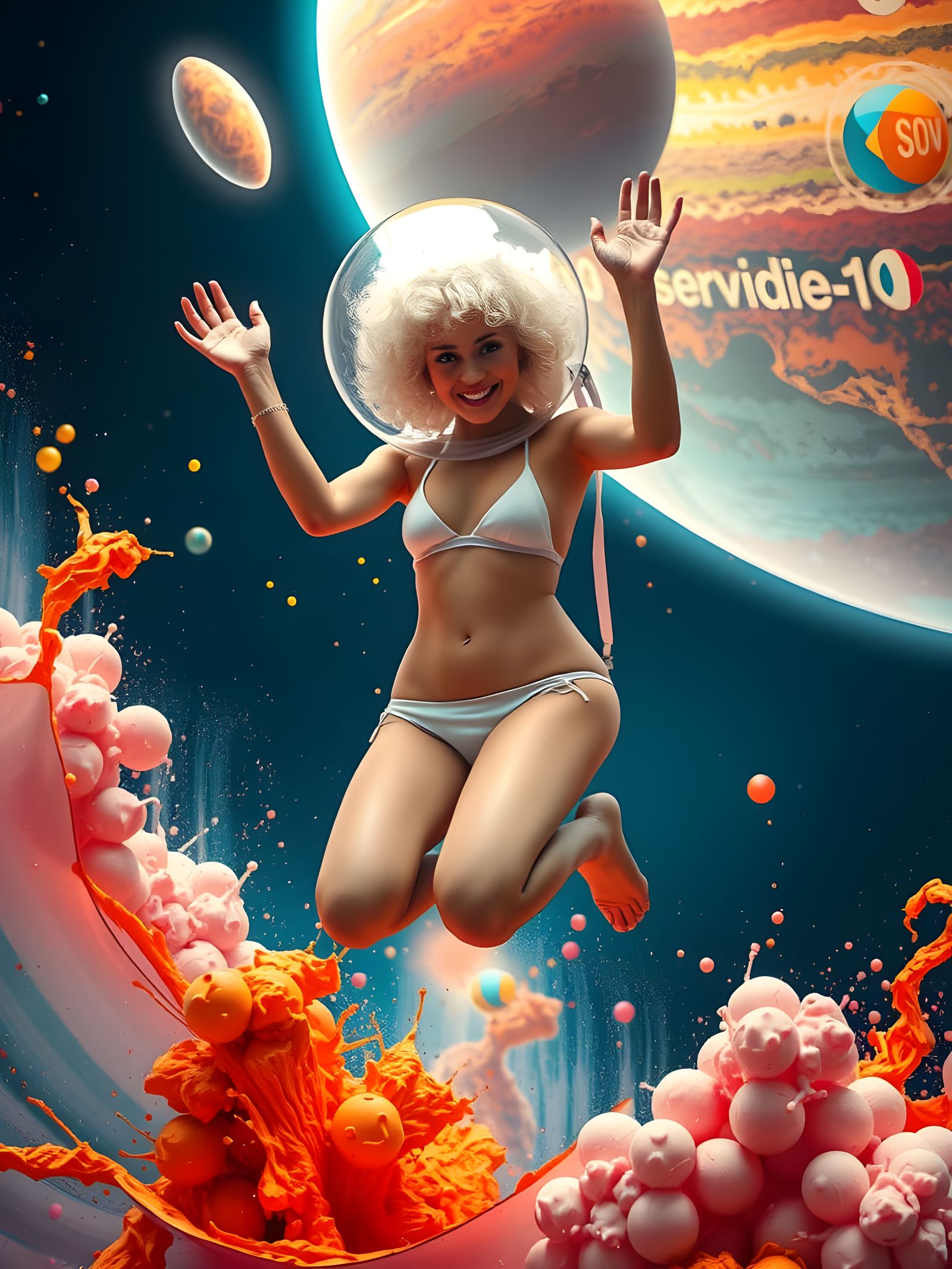 Albino Astronaut Leaps Through Space as Color Portrait