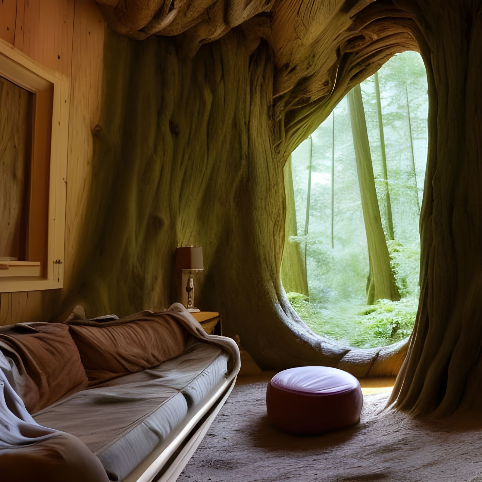 Cozy Living Room Inside Hollowed Tree