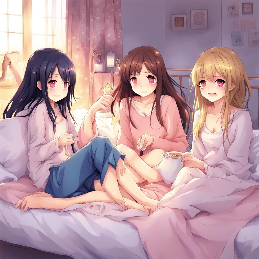 Anime Style Girls' Sleepover Scene