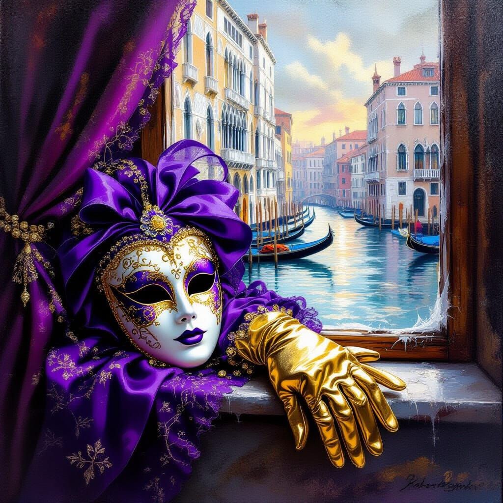 Venetian Carnival Still Life with Mask and Gloves