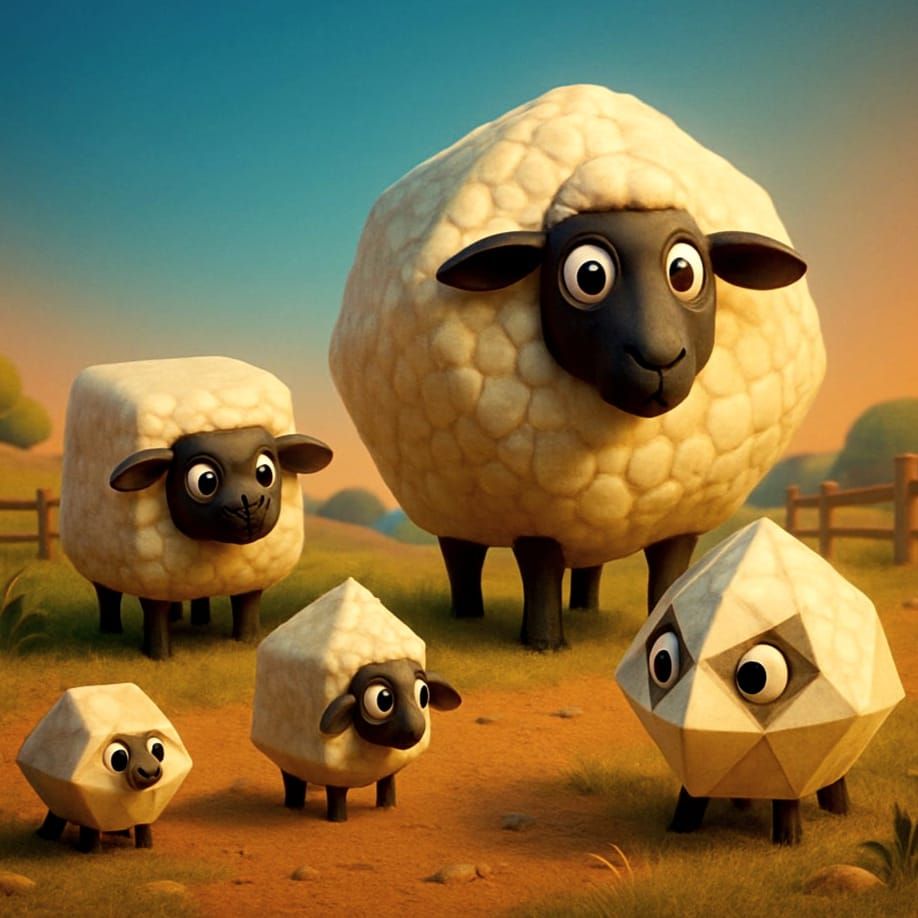 Archimedean Solid Sheep in Pixar-Style 3D Art