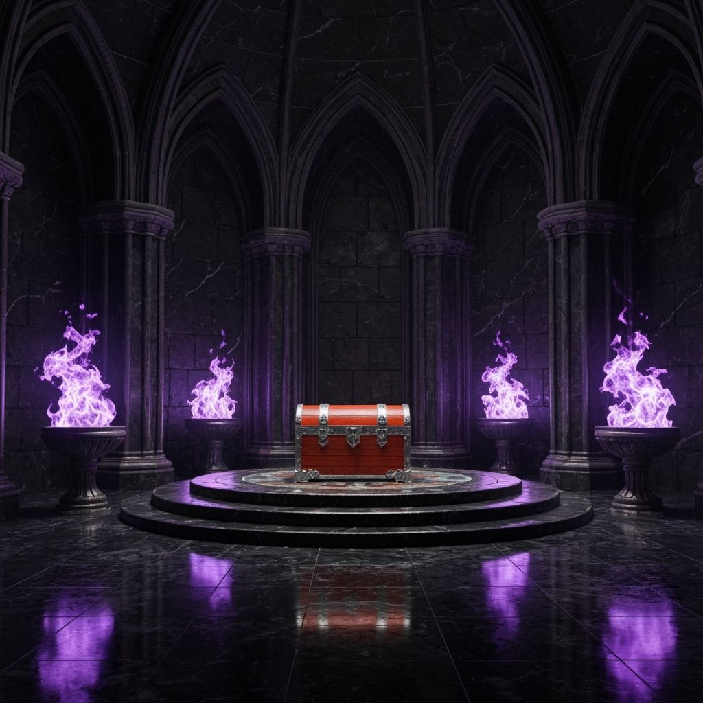 Ancient Magical Vault Treasure Chest in Purple Flames