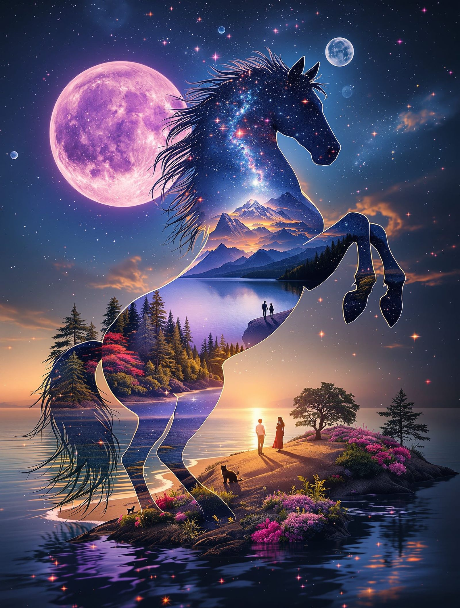 Surreal Horse Silhouette with Cosmic Landscape