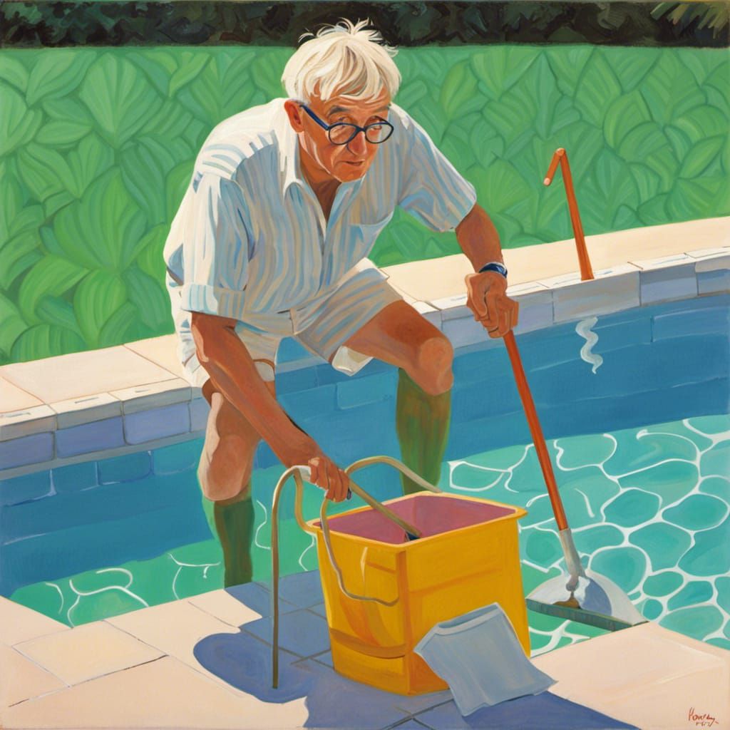Artist as Pool Boy in Hockney Style