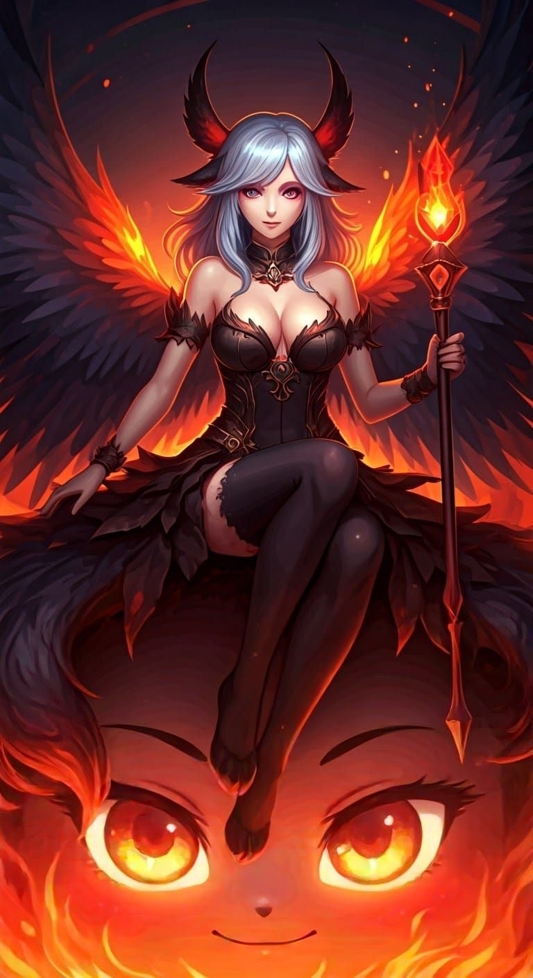 Mature Anime Fire Spirit in Epic Fantasy Scene