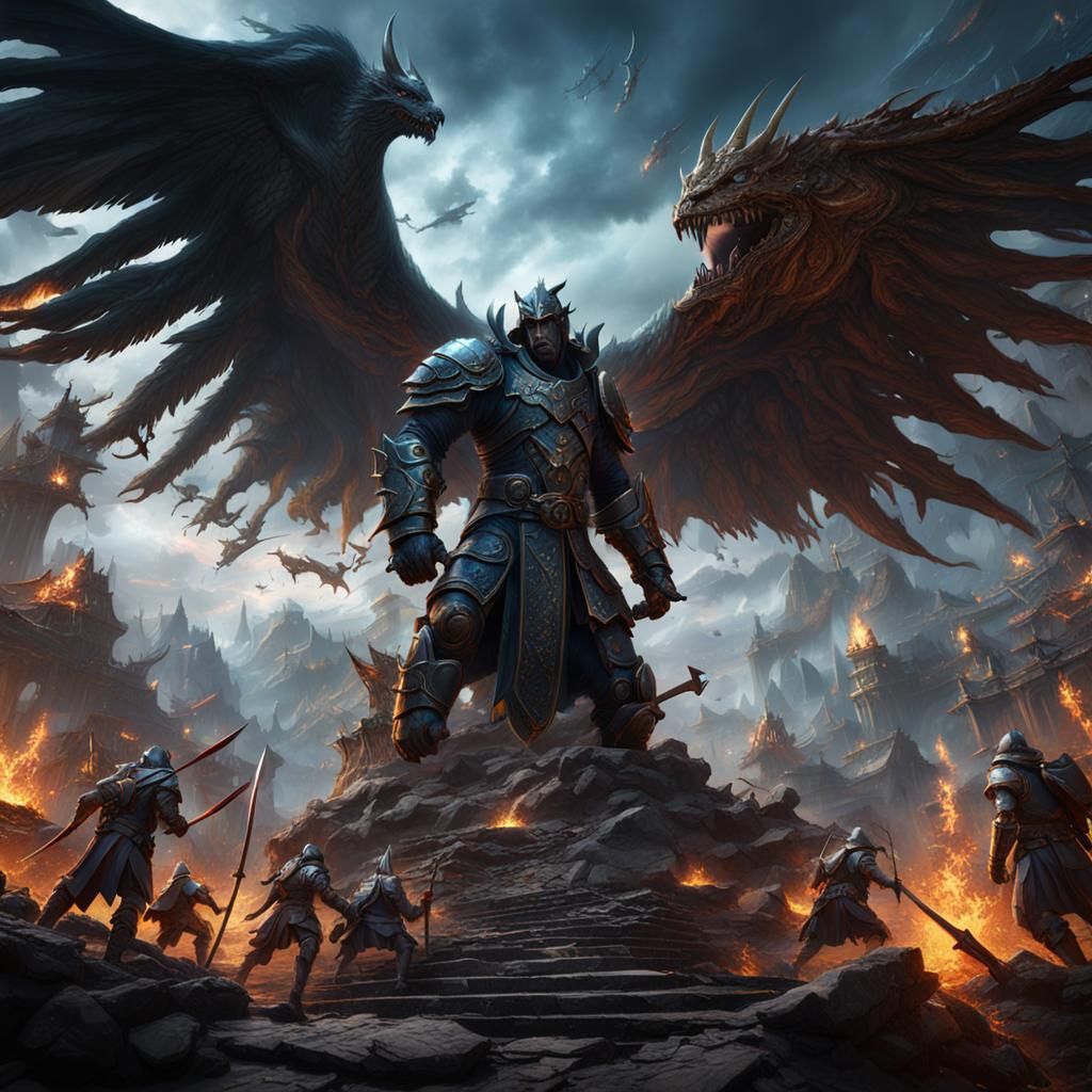 Detailed Matte Painting of a Fantastical Battle