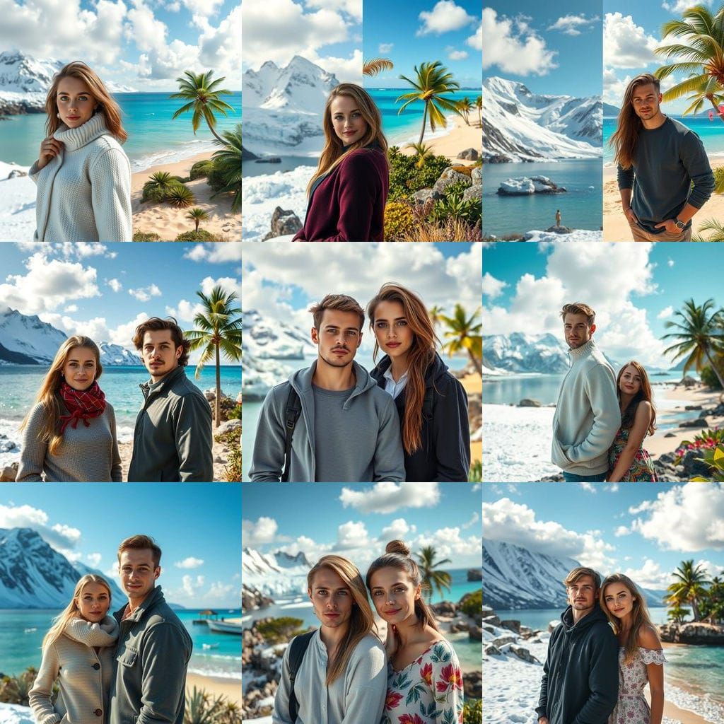 Hyper-Realistic Couple Standing Amidst Norwegian Mountains a...