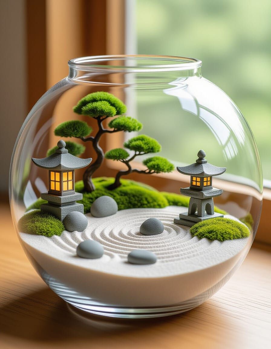 Miniature Zen Garden in Watercolor Style