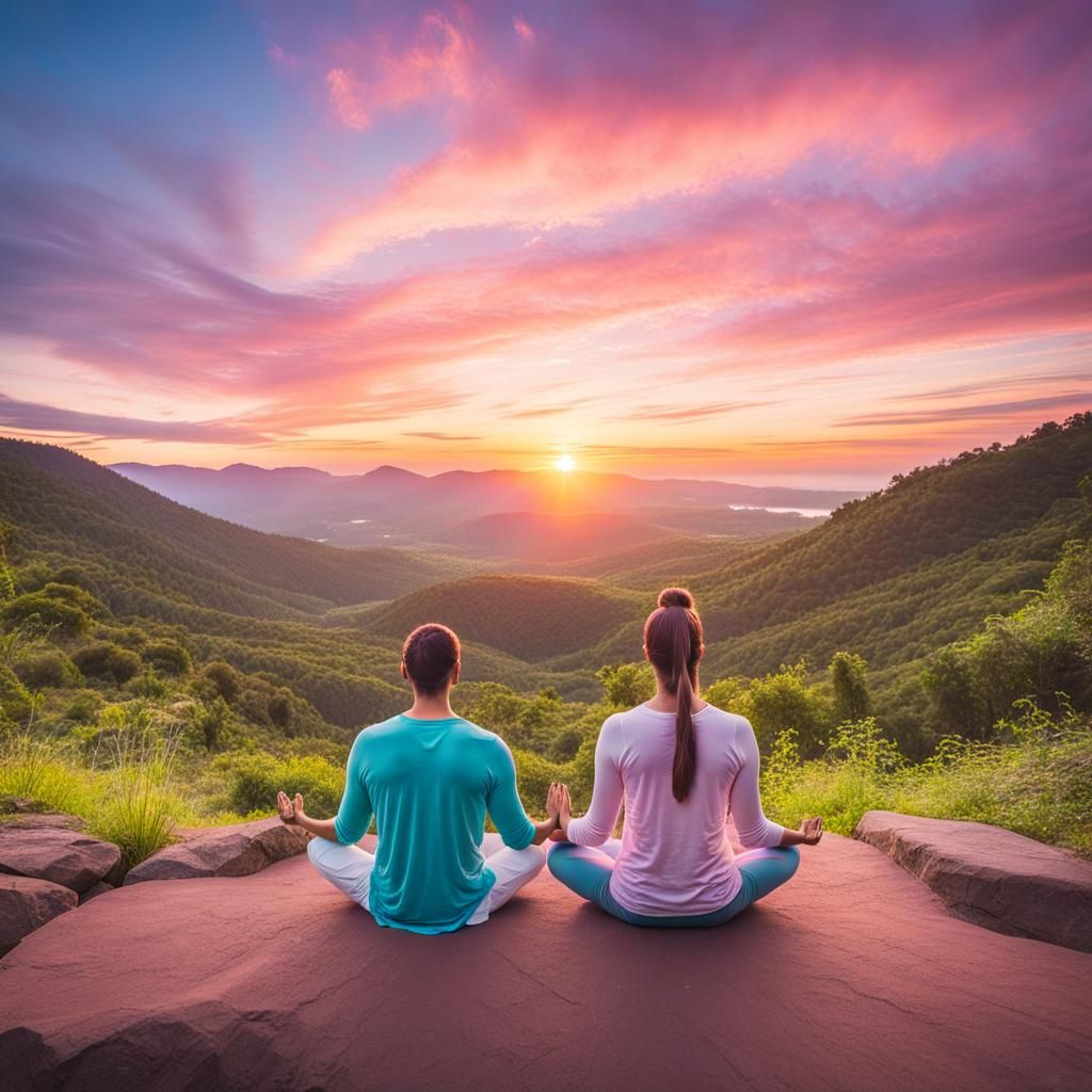 Meditating Couple Under a Magical Sunrise