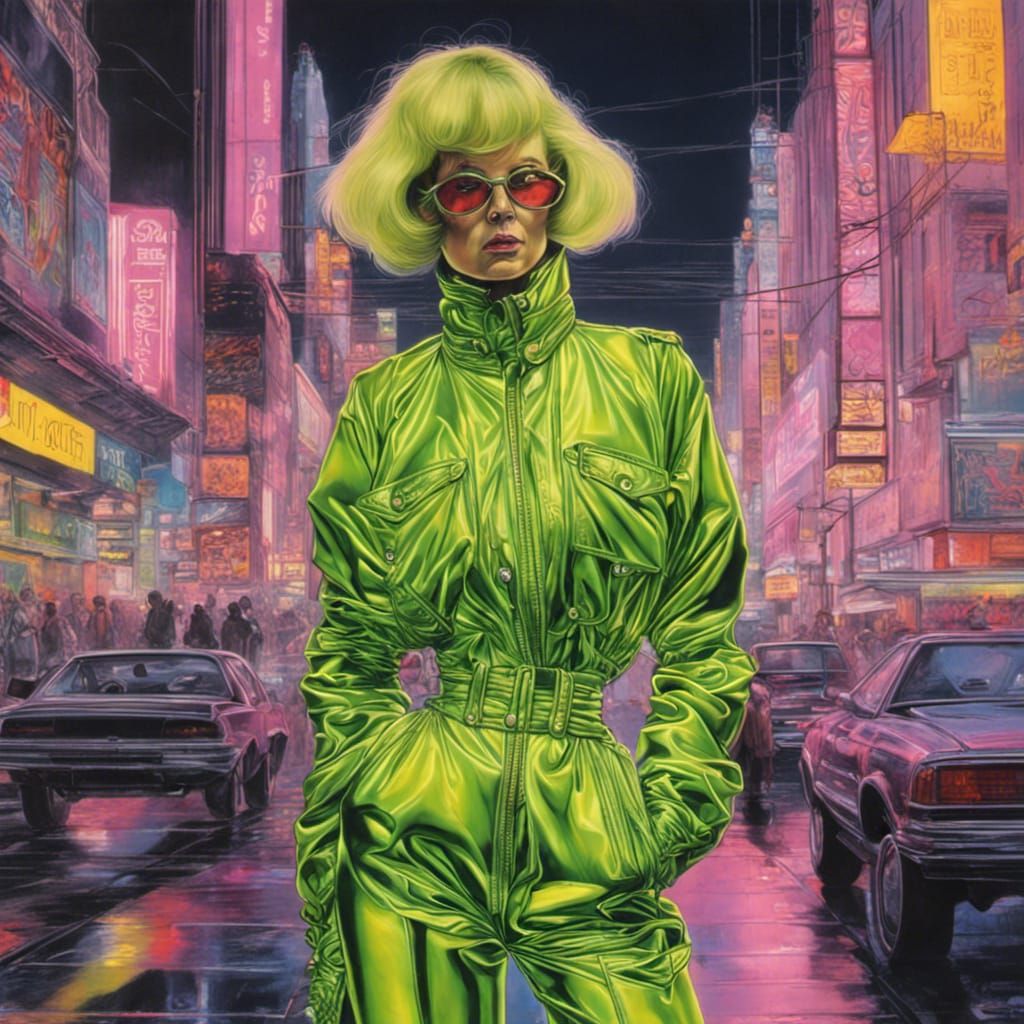 Neon Granny in 80s Cyberpunk Style