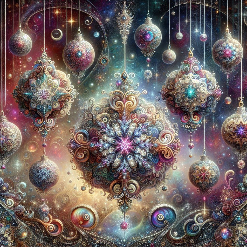 Intricate Christmas Ornaments with Sparkling Snowflakes