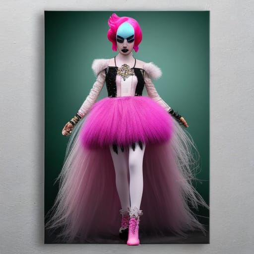 Green Emo Alien in Haute Couture, Detailed Portrait