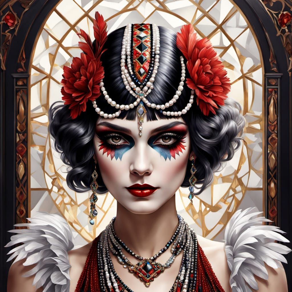 Glamorous 1930s Harlequin in Luxurious Office