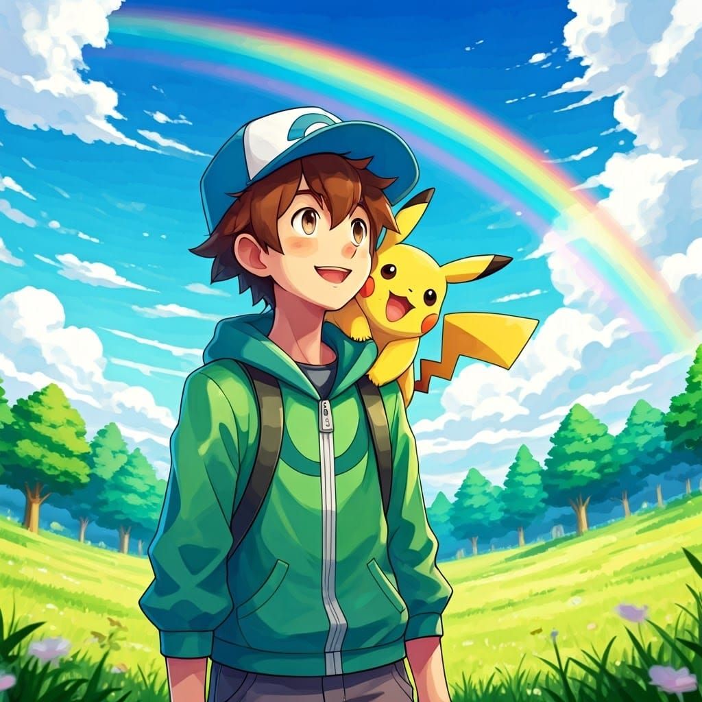 Pokémon Trainer and Pikachu Watch Rainbow
