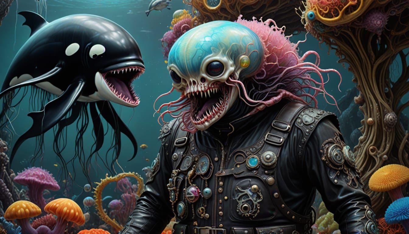 Whimsical Hybrid Creature Amidst Fractal Bismuth Formations