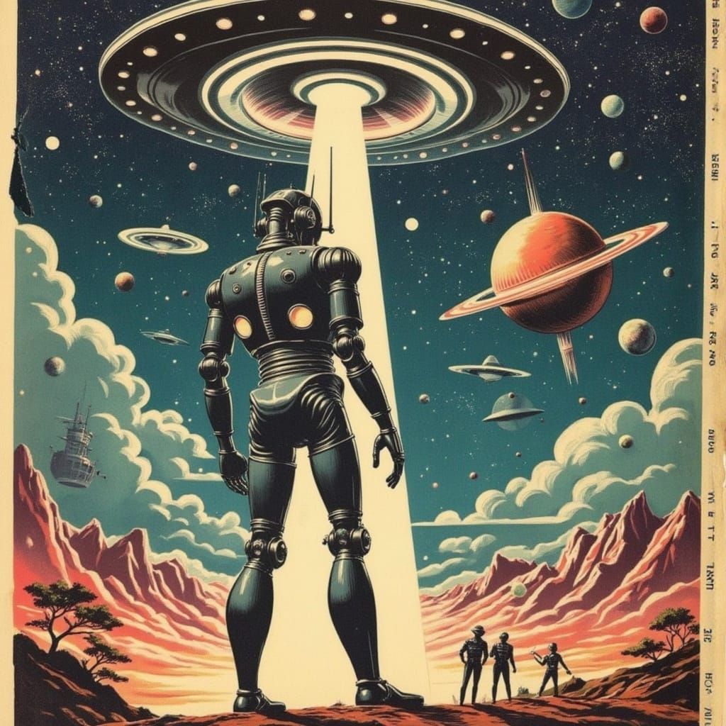 Retro-Futuristic Sci-Fi Scene in Cyberpunk Aesthetic